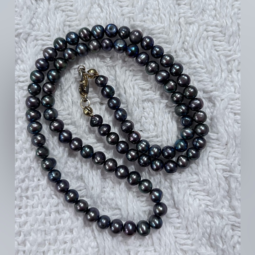 Classic Black Pearl Necklace, 16 inches length.  Baroque natural pearls.